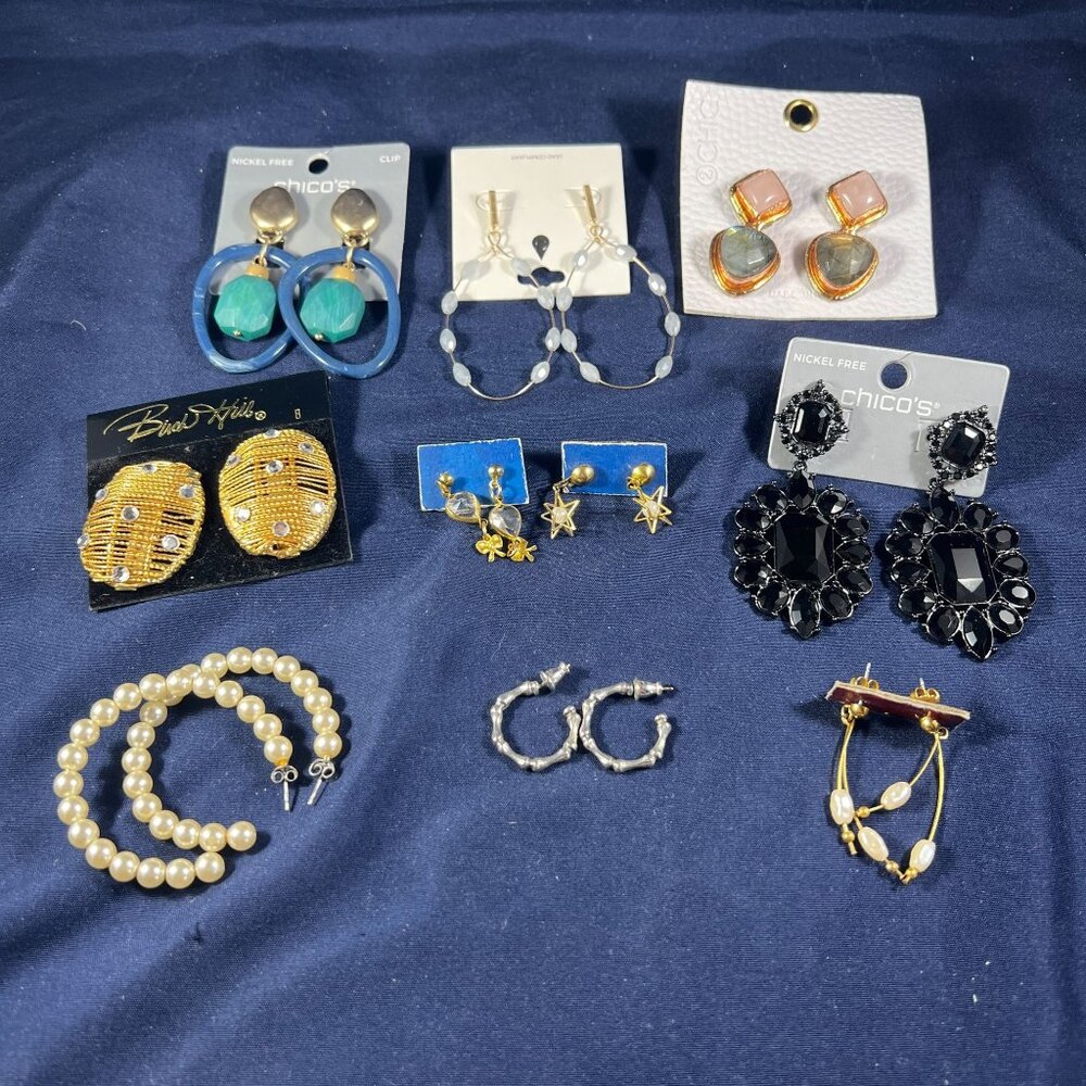 Set Of 10 Pairs Of Fashion Earrings By Chicos & More Clip-On & Pierced Styles